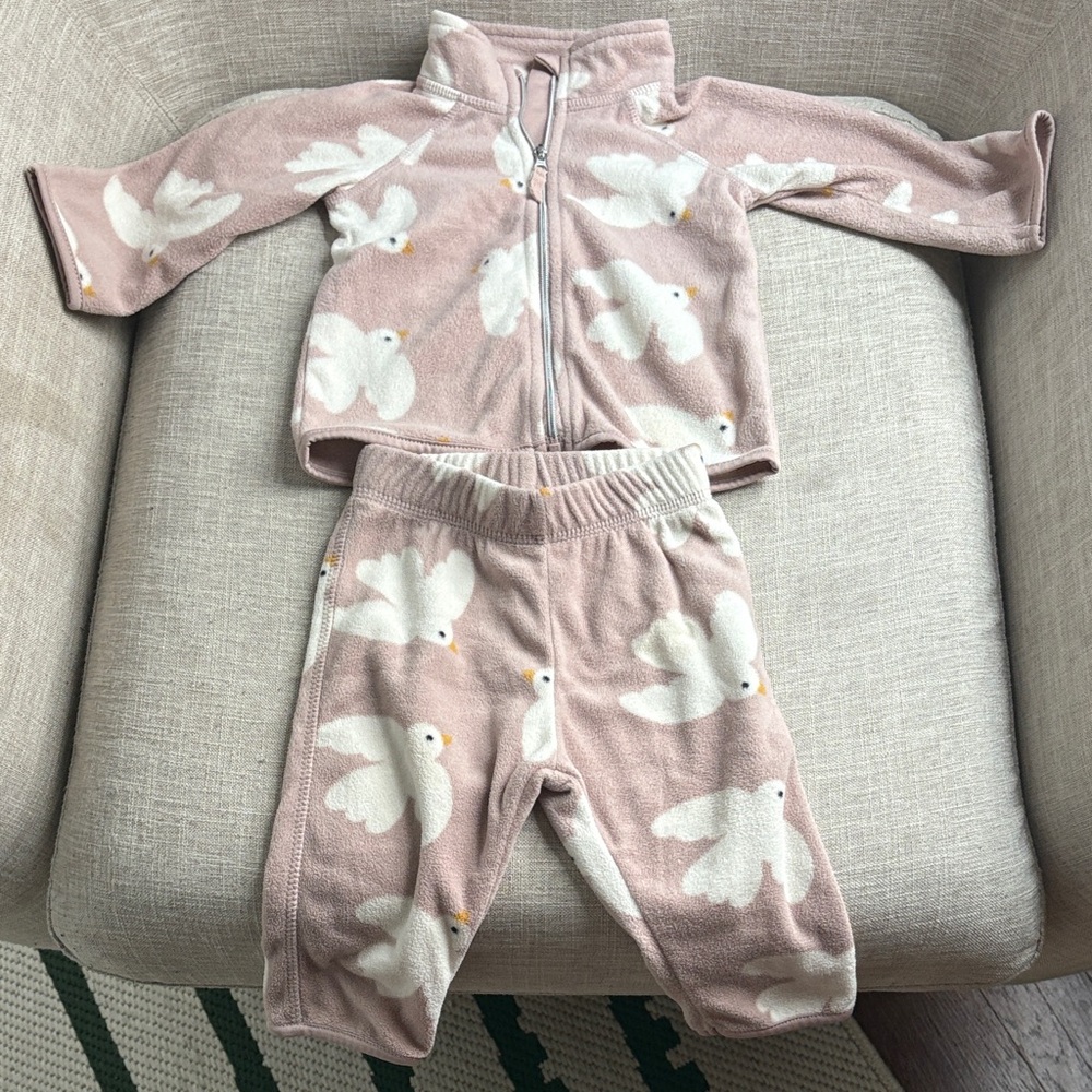 H&M Light Pink Baby Fleece Jacket and Pant Set Sz 6 months